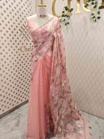 Organza with multi colour thread embroidered floral design - Image 9