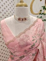 Organza with multi colour thread embroidered floral design - Image 8