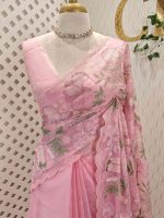 Organza with multi colour thread embroidered floral design - Image 4
