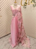 Organza with multi colour thread embroidered floral design - Image 6