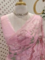 Organza with multi colour thread embroidered floral design - Image 5