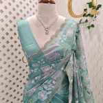 Organza with multi colour thread embroidered floral design