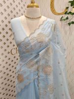 Organsa with flower  motifs all over the body and flowing floral motifs on the boarder portion