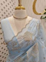 Organsa with flower  motifs all over the body and flowing floral motifs on the boarder portion - Image 2