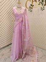 Organsa with flower  motifs all over the body and flowing floral motifs on the boarder portion - Image 6