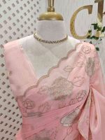 Organsa with flower  motifs all over the body and flowing floral motifs on the boarder portion - Image 8