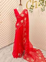 Organsa with flower  motifs all over the body and flowing floral motifs on the boarder portion - Image 12