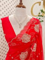 Organsa with flower  motifs all over the body and flowing floral motifs on the boarder portion - Image 11