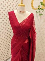 Organza with turkish like work all over the body with small scalloped boarder - Image 7