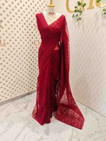 Organza with turkish like work all over the body with small scalloped boarder - Image 9
