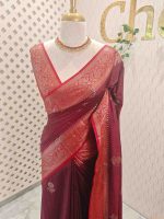 Semi Tussar Banarasi with flower buttas on the body and contrast intertwined floral border - Image 7