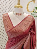 Semi tussar with continuous intertwined floral pattern border - Image 26