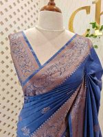 Semi tussar with continuous intertwined floral pattern border - Image 23