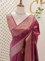 Semi tussar with continuous intertwined floral pattern border - Image 19