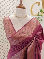 Semi tussar with continuous intertwined floral pattern border - Image 20