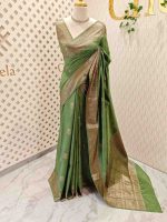 Semi tussar with continuous intertwined floral pattern border - Image 18
