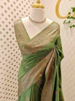 Semi tussar with continuous intertwined floral pattern border - Image 16