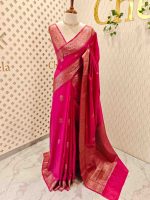 Semi tussar with continuous intertwined floral pattern border - Image 12
