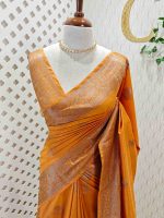 Semi tussar with continuous intertwined floral pattern border - Image 7