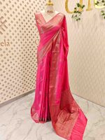 Semi tussar with continuous intertwined floral pattern border - Image 6