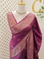 Semi tussar with continuous intertwined floral pattern border