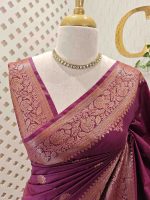 Semi tussar with continuous intertwined floral pattern border - Image 2