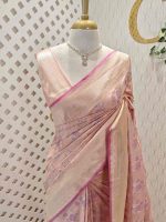 Banarasi handloom silk with meenakari pattern - Image 7