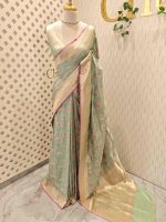 Banarasi handloom silk with meenakari pattern - Image 3