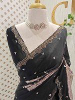 Crepe silk with turkish vertical wavy design on the pallu and embroidery border pattern - Image 5