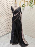 Crepe silk with turkish vertical wavy design on the pallu and embroidery border pattern - Image 6