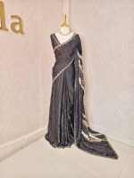Crepe silk with turkish vertical wavy design on the pallu and embroidery border pattern - Image 3
