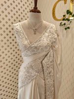 Crepe silk with turkish flower applique design border