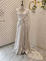 Crepe silk with turkish flower applique design border - Image 3