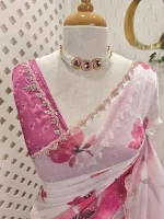 Georgette with large floral motifs on the pallu and body with beads and sequins - Image 11