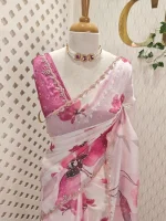 Georgette with large floral motifs on the pallu and body with beads and sequins - Image 12
