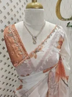 Georgette with large floral motifs on the pallu and body with beads and sequins - Image 14