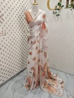Georgette with large floral motifs on the pallu and body with beads and sequins - Image 15
