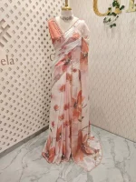 Georgette with large floral motifs on the pallu and body with beads and sequins - Image 17