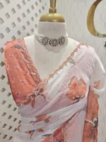 Georgette with large floral motifs on the pallu and body with beads and sequins - Image 18