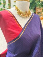 Kanjeevaram with small horizontal stripes on the body along with suttle contrast pallu - Image 2