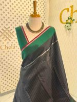 Kanjeevaram with small dotted lines one the body and with large contrast multiple boarder - Image 3