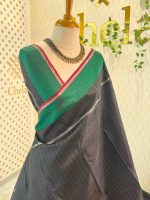 Kanjeevaram with small dotted lines one the body and with large contrast multiple boarder - Image 4