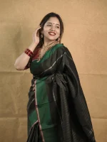 Kanjeevaram with small dotted lines one the body and with large contrast multiple boarder