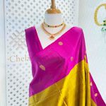 Kanjeevaram with simple dotted check body and contrast large width paisley boarder