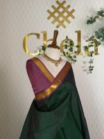 Kanjeevaram with plain body and contrast border with golden zari pattern - Image 2