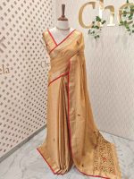 Linen saree with the features intricate, colorful floral embroidery work along the  pallu - Image 3