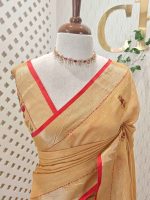 Linen saree with the features intricate, colorful floral embroidery work along the  pallu - Image 2