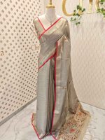 Linen saree with the features intricate, colorful floral embroidery work along the  pallu - Image 8