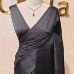 Linen saree with self thread floral embroidery pattern