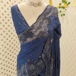 Organza with crinkled texture like pattern with sequins and beads work border